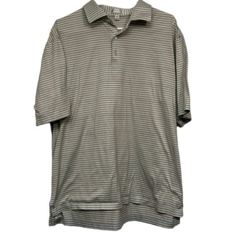 Peter Millar Tan & Turquoise Stripe Pullover Polo Golf Shirt Size XL EUC #6371